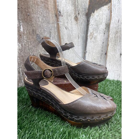Frye Blair Peeptoe Leather Platform Wedge Heel Sandals Western Boho Women's 9.5 - Picture 2 of 10